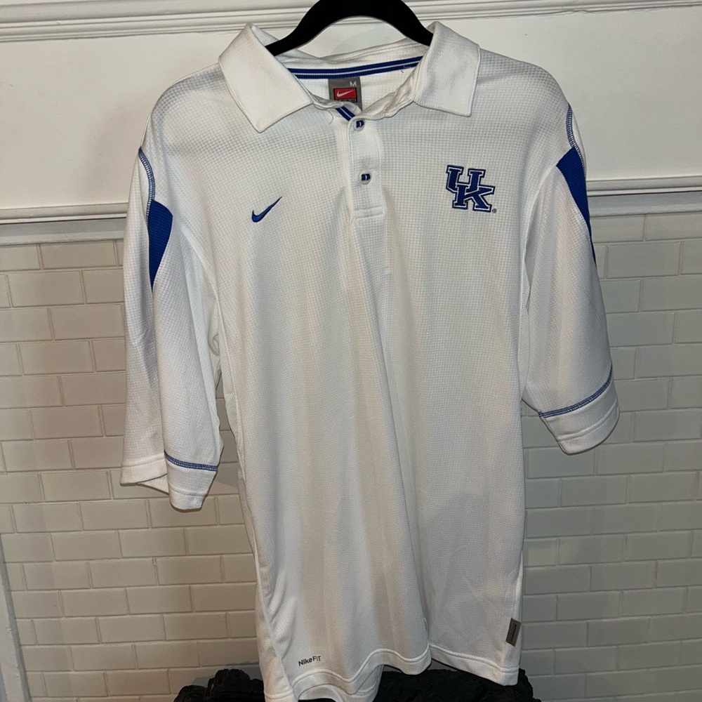 University of Kentucky UK White Polo with Blue Accent Nike runs large